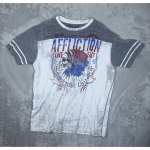 Affliction‎ Shirt Mens 2XL Vintage Skull Indian Distressed American Tee